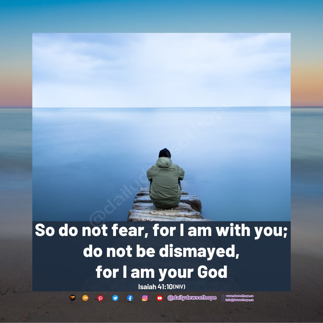 ddoh A motivational religious quote highlighting God's love and power, encouraging belief, and living by His will. Background is dark blue with text in white and yellow colors. Social media handles are at the bottom. at